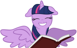 Size: 1440x904 | Tagged: safe, artist:cloudyglow, edit, character:twilight sparkle, character:twilight sparkle (alicorn), species:alicorn, species:pony, adorkable, book, cute, dork, female, floppy ears, mare, simple background, solo, spread wings, transparent background, twiabetes, vector, wings
