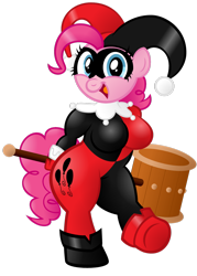 Size: 1024x1428 | Tagged: safe, artist:aleximusprime, character:pinkie pie, species:anthro, breasts, crossover, female, harley quinn, parody, simple background, solo, transparent background