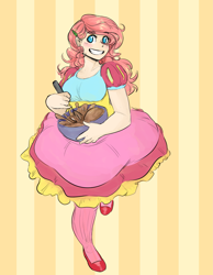 Size: 2307x2975 | Tagged: safe, artist:glacierclear, character:pinkie pie, species:human, bowl, clothing, dress, female, grin, humanized, looking at you, mixing bowl, solo, whisk