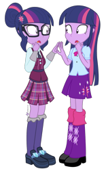 Size: 688x1100 | Tagged: safe, artist:dm29, character:twilight sparkle, character:twilight sparkle (alicorn), character:twilight sparkle (scitwi), species:alicorn, species:eqg human, equestria girls:friendship games, g4, my little pony: equestria girls, my little pony:equestria girls, clothing, crystal prep academy, cute, duo, julian yeo is trying to murder us, self paradox, simple background, transparent background, twiabetes, twolight