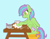 Size: 3850x2975 | Tagged: safe, artist:inkynotebook, oc, oc:sweet lilac, species:pegasus, species:pony, g4, baking, blue background, bowl, cute, female, kneading, mare, measuring cup, no pupils, ocbetes, pegasus oc, signature, simple background, sitting, spoon, table