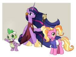 Size: 1600x1200 | Tagged: safe, artist:mew-me, character:luster dawn, character:owlowiscious, character:spike, character:twilight sparkle, species:alicorn, species:bird, species:dragon, species:owl, species:pony, species:unicorn, episode:the last problem, g4, my little pony: friendship is magic, clothing, collar, cosplay, costume, crossover, ear piercing, earring, eda, eda clawthorne, eda the owl lady, edalyn clawthorne, fangs, hoof shoes, jewelry, king (the owl house), luz noceda, mask, older, older twilight, one eye closed, open mouth, owlbert, piercing, princess twilight 2.0, the owl house, wink