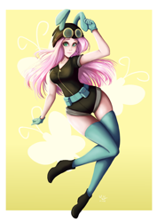 Size: 706x1000 | Tagged: safe, artist:the-park, character:fluttershy, species:human, g4, dangerous mission outfit, female, humanized, simple background, solo