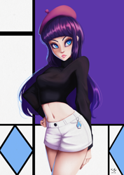 Size: 706x1000 | Tagged: safe, artist:the-park, character:rarity, species:human, g4, beret, beret rarity, female, humanized, simple background, solo