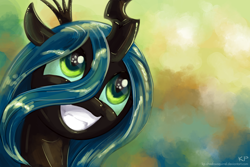 Size: 1200x800 | Tagged: safe, artist:kp-shadowsquirrel, character:queen chrysalis, species:changeling, changeling queen, cute, cutealis, female, grin, smiling, solo