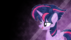 Size: 3840x2160 | Tagged: safe, artist:laszlvfx, artist:xebck, edit, character:twilight sparkle, character:twilight sparkle (alicorn), species:alicorn, species:pony, alternate hairstyle, bedroom eyes, female, mare, punklight sparkle, solo, vector, wallpaper, wallpaper edit