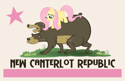 Size: 1000x647 | Tagged: safe, artist:pixelkitties, character:fluttershy, bear, fallout, fallout: new vegas, flag, parody