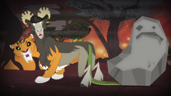 Size: 900x506 | Tagged: safe, artist:pixelkitties, edit, edited screencap, screencap, character:applejack, character:chimera sisters, species:chimera, episode:hearthbreakers, episode:somepony to watch over me, g4, my little pony: friendship is magic, applerock, multiple heads, three heads, weird rock