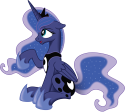 Size: 9974x8954 | Tagged: safe, artist:kp-shadowsquirrel, artist:mysteriouskaos, character:princess luna, absurd resolution, female, raised hoof, simple background, sitting, solo
