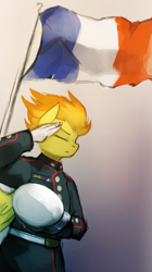 Size: 729x1300 | Tagged: safe, artist:foxinshadow, character:spitfire, species:anthro, clothing, dress blues, eyes closed, female, flag, france, marines, never forget, paris, salute, solo, stand with paris, uniform, usmc