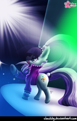 Size: 573x900 | Tagged: safe, artist:clouddg, character:coloratura, character:countess coloratura, episode:the mane attraction, g4, my little pony: friendship is magic, audience, female, open mouth, raised hoof, signature, singing, solo, spotlight, stage