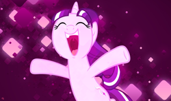 Size: 3394x2000 | Tagged: safe, artist:slb94, character:starlight glimmer, species:pony, species:unicorn, cheering, cute, eyes closed, female, glimmerbetes, happy, mare, open mouth, smiling, solo, wallpaper