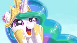 Size: 1920x1080 | Tagged: safe, artist:kp-shadowsquirrel, character:princess celestia, species:alicorn, species:pony, g4, bust, clothing, crown, cute, cutelestia, dashface, female, happy, hoof shoes, jewelry, mare, open mouth, open smile, portrait, pretty princess, regalia, shoes, smiling, so awesome, solo, wallpaper