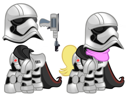 Size: 1600x1247 | Tagged: safe, artist:pixelkitties, character:ms. harshwhinny, armor, blaster, captain phasma, cloak, clothing, crossover, energy weapon, gun, helmet, pistol, simple background, spoiler, star wars, star wars: the force awakens, stormtrooper, transparent background, weapon