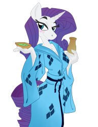 Size: 791x1024 | Tagged: safe, artist:krazykari, artist:trollie trollenberg, character:rarity, species:anthro, cleavage, clothing, female, kimono (clothing), solo