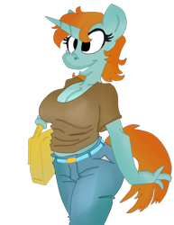 Size: 791x1024 | Tagged: safe, artist:krazykari, artist:trollie trollenberg, character:snips, species:anthro, breasts, busty sugar, cleavage, female, rule 63, solo, sugar