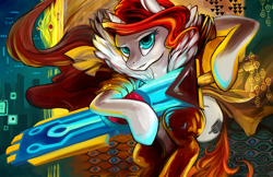 Size: 2550x1650 | Tagged: safe, artist:hobbes-maxwell, clothing, crossover, explicit source, ponified, red (transistor), socks, supergiant games, thigh highs, transistor, video game