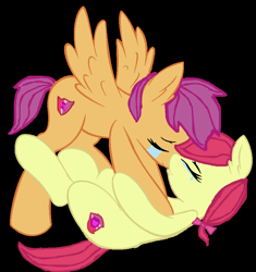 Size: 814x866 | Tagged: safe, artist:ambris, artist:barrfind, artist:rainyandfriends, base used, character:apple bloom, character:scootaloo, species:pegasus, species:pony, ship:scootabloom, crying, female, flying, lesbian, older, scootaloo can fly, shipping