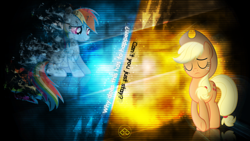 Size: 1920x1080 | Tagged: safe, artist:brainlesspoop, artist:dashiesparkle, artist:dasprid, character:applejack, character:rainbow dash, crying inside, effects, eyes closed, pose, quote, reflection, sad, vector, wallpaper