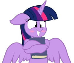 Size: 6432x5460 | Tagged: safe, artist:heir-of-rick, artist:slb94, character:twilight sparkle, character:twilight sparkle (alicorn), species:alicorn, species:pony, absurd resolution, adorkable, blushing, book, bookhorse, cute, dork, female, mare, simple background, smiling, solo, transparent background, twiabetes, vector