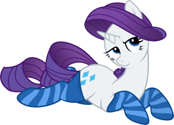 Size: 6000x4310 | Tagged: safe, artist:slb94, artist:yoditax, character:rarity, absurd resolution, clothing, female, looking at you, prone, simple background, socks, solo, striped socks, sultry pose, transparent background, vector