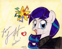 Size: 2157x1697 | Tagged: safe, artist:newyorkx3, character:coloratura, cutie mark, female, hoofsies, lena hall, signature, solo, traditional art, voice actor