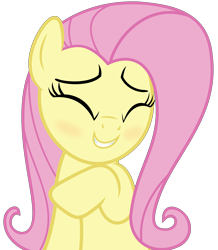 Size: 4960x5680 | Tagged: safe, artist:slb94, character:fluttershy, episode:the hooffields and mccolts, g4, my little pony: friendship is magic, absurd resolution, blushing, cute, eyes closed, female, grin, raised hoof, shy, shyabetes, simple background, smiling, solo, transparent background, vector