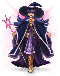 Size: 1018x1280 | Tagged: safe, artist:king-kakapo, character:twilight sparkle, species:human, clothing, dress, female, hat, high heels, humanized, light skin, mage, multiple variants, shoes, solo, staff, wizard, wizard hat
