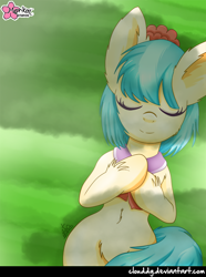 Size: 668x900 | Tagged: safe, artist:clouddg, character:coco pommel, belly button, cute, eyes closed, female, fluffy, grass, sleeping, solo, unshorn fetlocks