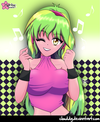 Size: 733x900 | Tagged: safe, artist:clouddg, character:lemon zest, equestria girls:friendship games, g4, my little pony: equestria girls, my little pony:equestria girls, belly button, big breasts, breasts, busty lemon zest, female, looking at you, midriff, solo