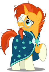 Size: 3447x5000 | Tagged: safe, artist:dashiesparkle, character:sunburst, ponyscape, episode:the crystalling, g4, my little pony: friendship is magic, .svg available, absurd resolution, cape, clothing, glasses, goatee, male, raised hoof, simple background, smiling, solo, transparent background, vector
