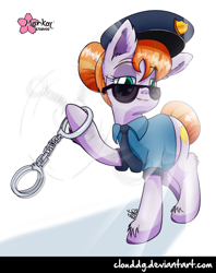 Size: 634x800 | Tagged: safe, artist:clouddg, character:copper top, episode:the gift of the maud pie, g4, my little pony: friendship is magic, cap, clothing, cuffs, female, hat, manehattan, necktie, police officer, police uniform, raised hoof, signature, solo, sunglasses, uniform