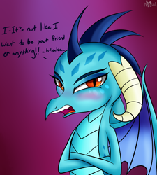 Size: 1800x2000 | Tagged: safe, artist:novaspark, character:princess ember, species:dragon, episode:gauntlet of fire, g4, my little pony: friendship is magic, blushing, dialogue, female, looking at you, open mouth, solo, tsundember, tsundere