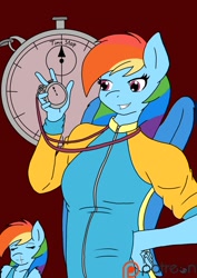 Size: 850x1200 | Tagged: safe, artist:linedraweer, character:rainbow dash, species:anthro, comic:your time in my hands, blood, comic, comic cover, cover, explicit series, grimdark series, nosebleed, stopwatch