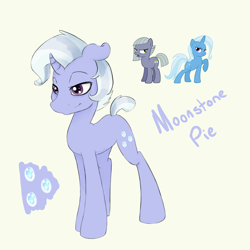 Size: 3240x3240 | Tagged: safe, artist:slb94, artist:xenalollie, character:limestone pie, character:trixie, oc, oc:moonstone pie, parent:limestone pie, parent:trixie, species:pony, species:unicorn, cutie mark, magical lesbian spawn, offspring, simple background