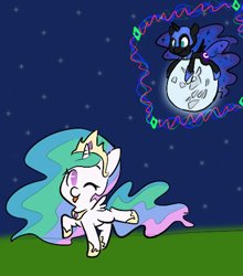 Size: 433x491 | Tagged: dead source, safe, artist:darkponysoul, artist:mt, character:nightmare moon, character:princess celestia, character:princess luna, species:pony, colored, moon, silly, silly pony