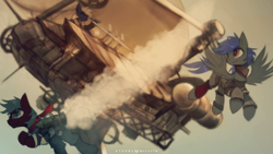 Size: 1400x792 | Tagged: safe, artist:foxinshadow, oc, oc only, airship, guns of icarus, jetpack, steampunk, wallpaper