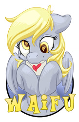 Size: 825x1275 | Tagged: safe, artist:hobbes-maxwell, character:derpy hooves, species:pegasus, species:pony, cute, derpabetes, female, heart eyes, mare, solo, waifu, waifu badge, wingding eyes