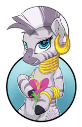 Size: 825x1275 | Tagged: safe, artist:hobbes-maxwell, character:zecora, species:pony, species:zebra, female, gradient background, heart, heart eyes, heart's desire, looking at you, mare, simple background, solo, white background, wingding eyes