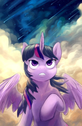 Size: 1242x1920 | Tagged: safe, artist:hobbes-maxwell, character:twilight sparkle, character:twilight sparkle (alicorn), species:alicorn, species:pony, female, human shoulders, mare, shooting star, solo