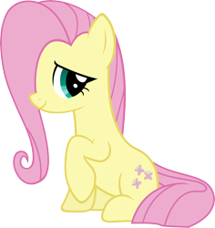 Size: 5666x6000 | Tagged: safe, artist:slb94, character:fluttershy, species:earth pony, species:pegasus, species:pony, g4, absurd resolution, cute, earth pony fluttershy, female, hair over one eye, race swap, simple background, sitting, solo, transparent background, vector, wingless