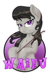 Size: 825x1275 | Tagged: safe, artist:hobbes-maxwell, character:octavia melody, species:earth pony, species:pony, bow (instrument), female, heart eyes, human shoulders, mare, solo, waifu, waifu badge, wingding eyes