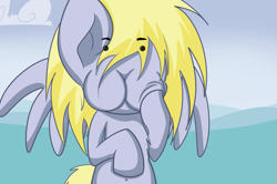 Size: 997x662 | Tagged: safe, artist:extradan, edit, character:derpy hooves, oc, oc:jerky hooves, species:pegasus, species:pony, :3, belly button, butt, buttface, female, mare, solo