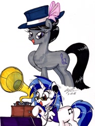 Size: 1326x1759 | Tagged: safe, artist:newyorkx3, character:dj pon-3, character:octavia melody, character:vinyl scratch, episode:a hearth's warming tail, g4, my little pony: friendship is magic, phonograph, traditional art, victrola scratch, wax cylinder