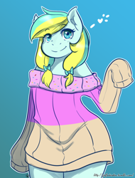 Size: 1000x1318 | Tagged: safe, artist:arnachy, oc, oc only, species:anthro, species:earth pony, species:pony, anthro oc, clothing, cute, solo, sweater