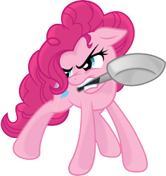 Size: 7385x7839 | Tagged: safe, artist:kp-shadowsquirrel, artist:tim015, character:pinkie pie, species:earth pony, species:pony, absurd resolution, female, frying pan, mouth hold, pan, simple background, solo, transparent background