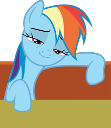 Size: 4343x5000 | Tagged: safe, artist:dashiesparkle, character:rainbow dash, species:pegasus, species:pony, episode:the saddle row review, g4, my little pony: friendship is magic, absurd resolution, booth, faec, female, lidded eyes, mare, simple background, smug, smugdash, solo, transparent background, vector