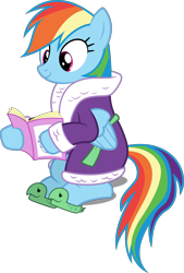 Size: 3372x5000 | Tagged: safe, artist:dashiesparkle, character:rainbow dash, ponyscape, episode:applejack's day off, .svg available, absurd resolution, bathrobe, clothing, female, full body, magazine, reading, simple background, sitting, solo, tank slippers, transparent background, vector