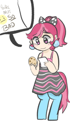 Size: 600x1046 | Tagged: safe, artist:mt, oc, oc only, oc:shortcake, parent:cup cake, satyr, cookie, food, note, offspring, solo, wingding eyes
