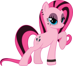 Size: 6000x5400 | Tagged: safe, artist:slb94, character:pinkie pie, absurd resolution, alternate hairstyle, ear piercing, earring, emo, eyeshadow, female, frown, jewelry, makeup, piercing, pose, rarity pose, simple background, solo, transparent background, vector, vulgar, wristband
